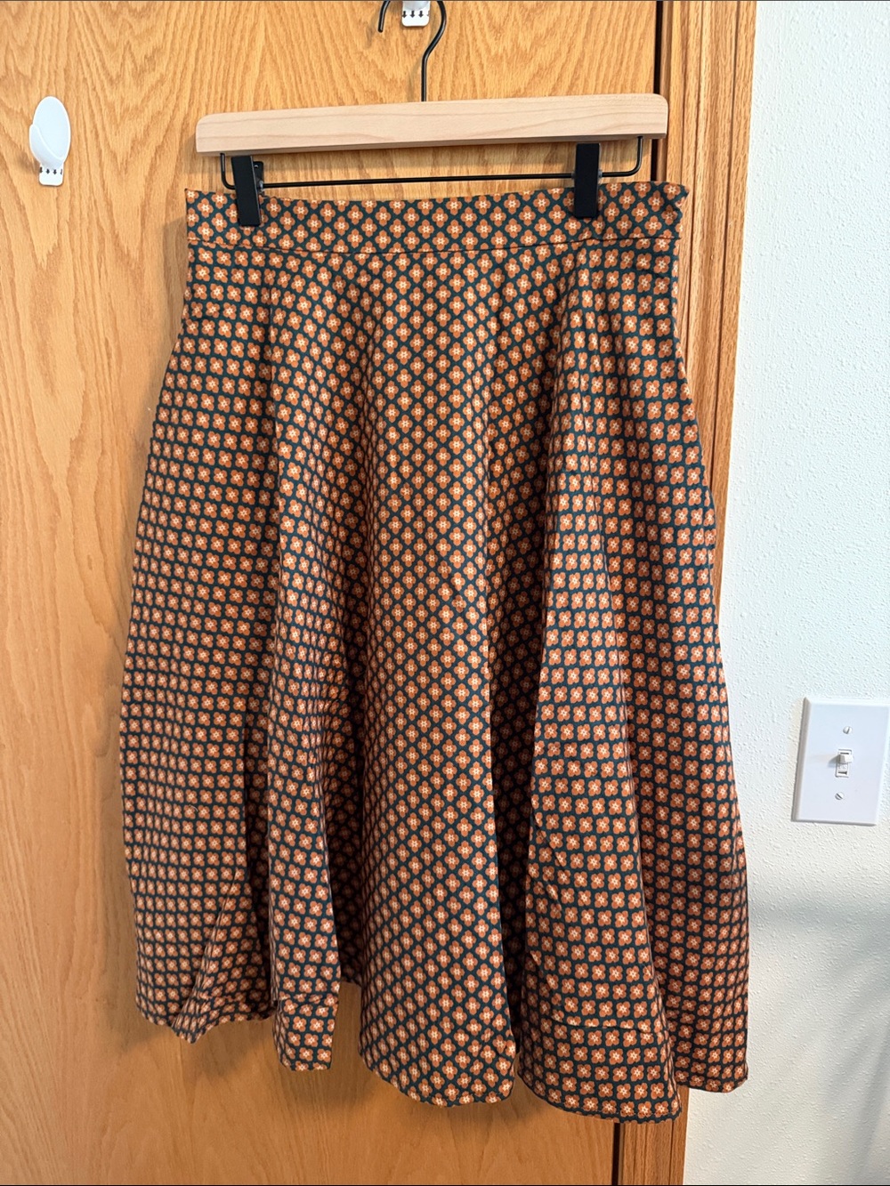 Full Circle Skater Skirt in Dark Teal and Orange Micro-Print